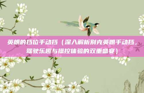 英朗的挡位手动挡（深入解析别克英朗手动挡，驾驶乐趣与操控体验的双重盛宴）