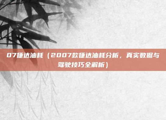 07捷达油耗(2007款捷达油耗分析,真实数据与驾驶技巧全解析)
