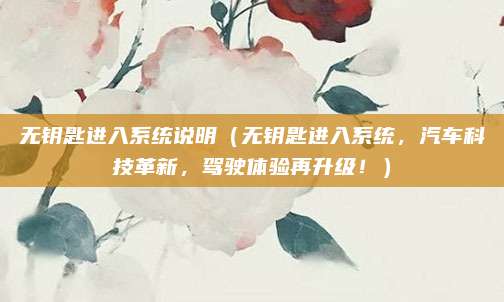 无钥匙进入系统说明(无钥匙进入系统,汽车科技革新,驾驶体验再升级!)