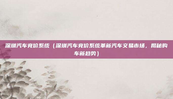 深圳汽车竞价系统(深圳汽车竞价系统革新汽车交易市场,揭秘购车新趋势)