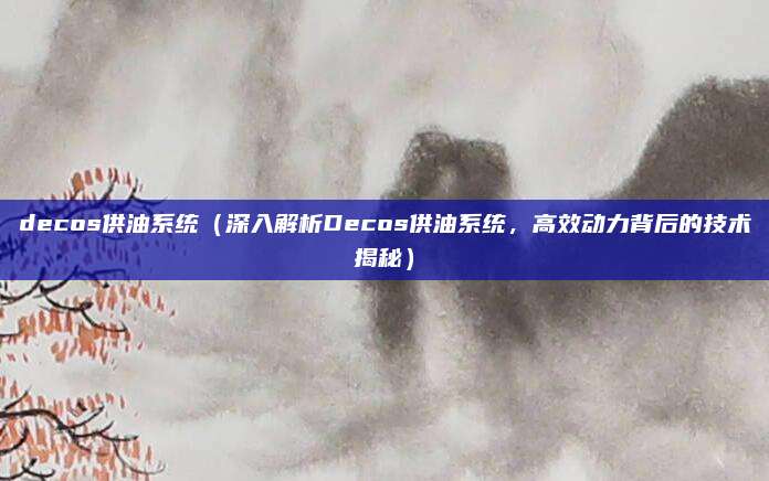 decos供油系统(深入解析Decos供油系统,高效动力背后的技术揭秘)