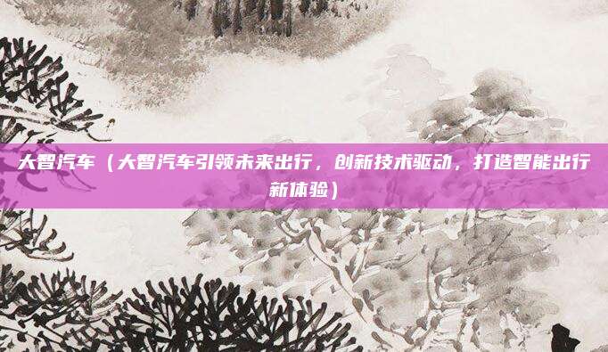 大智汽车(大智汽车引领未来出行,创新技术驱动,打造智能出行新体验)