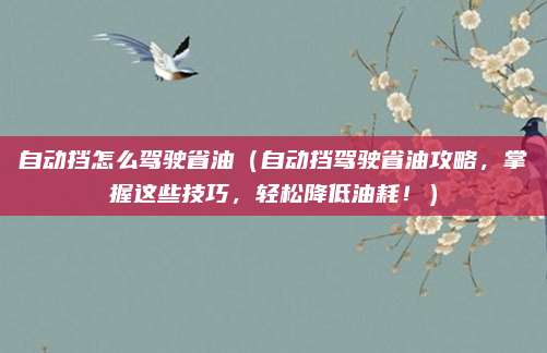 自动挡怎么驾驶省油(自动挡驾驶省油攻略,掌握这些技巧,轻松降低油耗!)