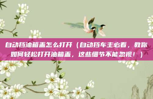 自动挡油箱盖怎么打开(自动挡车主必看,教你如何轻松打开油箱盖,这些细节不能忽视!)