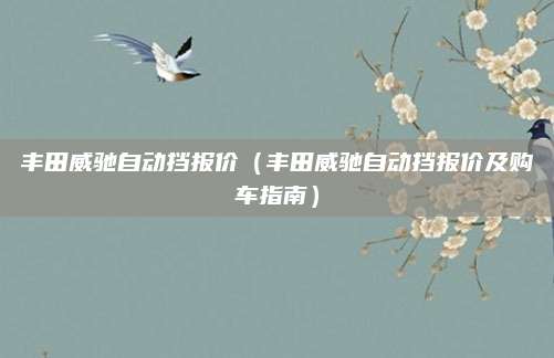丰田威驰自动挡报价（丰田威驰自动挡报价及购车指南）
