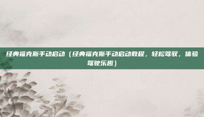 经典福克斯手动启动（经典福克斯手动启动教程，轻松驾驭，体验驾驶乐趣）