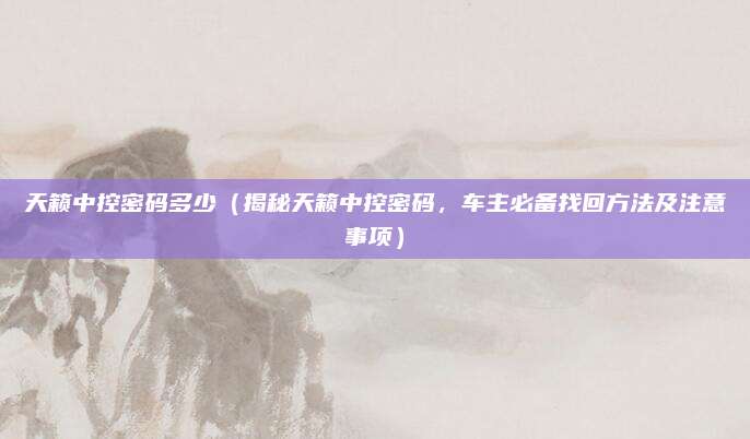 天籁中控密码多少(揭秘天籁中控密码,车主必备找回方法及注意事项)