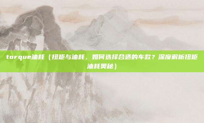 torque油耗(扭矩与油耗,如何选择合适的车款?深度解析扭矩油耗奥秘)