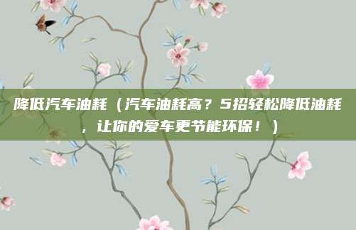 降低汽车油耗(汽车油耗高?5招轻松降低油耗,让你的爱车更节能环保!)