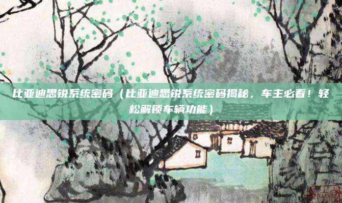 比亚迪思锐系统密码(比亚迪思锐系统密码揭秘,车主必看!轻松解锁车辆功能)