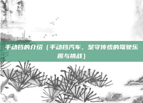 手动挡的介绍(手动挡汽车,坚守传统的驾驶乐趣与挑战)