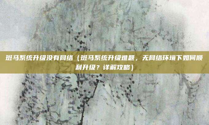 斑马系统升级没有网络（斑马系统升级难题，无网络环境下如何顺利升级？详解攻略）