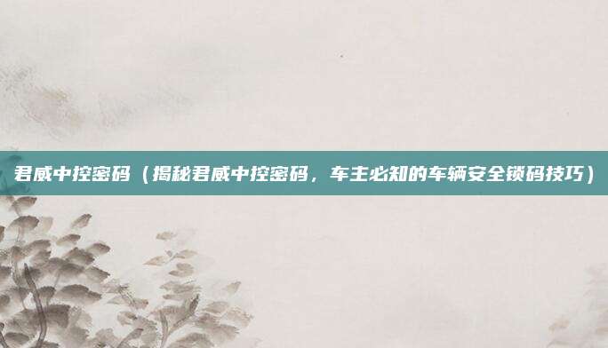君威中控密码(揭秘君威中控密码,车主必知的车辆安全锁码技巧)