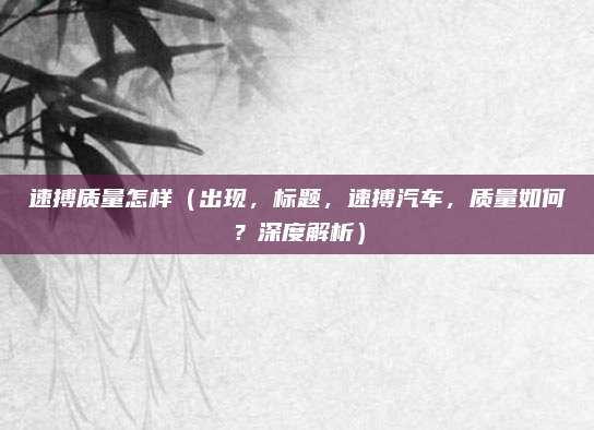 速搏质量怎样(出现,标题,速搏汽车,质量如何?深度解析)