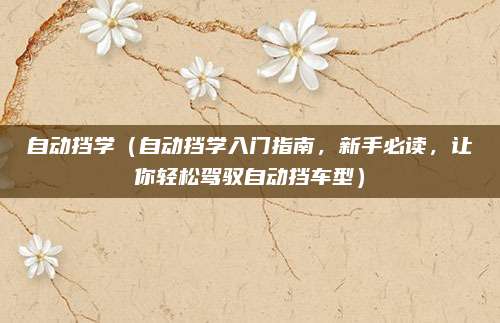 自动挡学(自动挡学入门指南,新手必读,让你轻松驾驭自动挡车型)