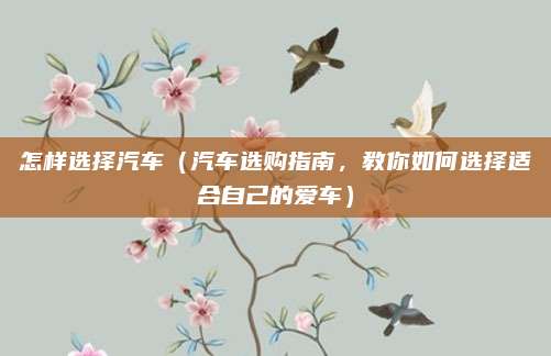 怎样选择汽车（汽车选购指南，教你如何选择适合自己的爱车）