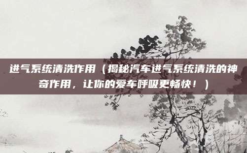 进气系统清洗作用(揭秘汽车进气系统清洗的神奇作用,让你的爱车呼吸更畅快!)