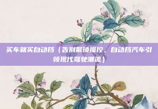 买车就买自动挡(告别繁琐操控,自动挡汽车引领现代驾驶潮流)