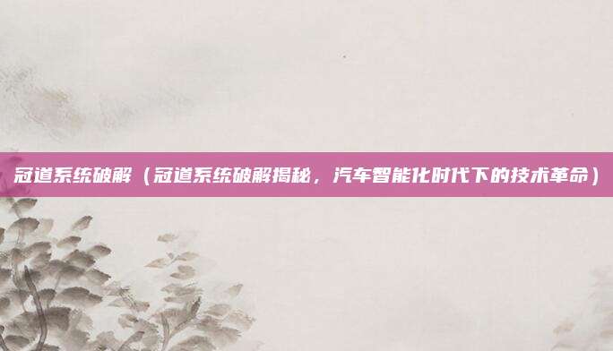 冠道系统破解(冠道系统破解揭秘,汽车智能化时代下的技术革命)