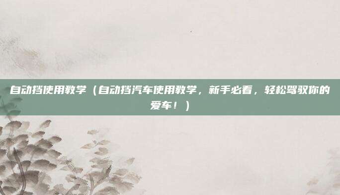 自动挡使用教学(自动挡汽车使用教学,新手必看,轻松驾驭你的爱车!)