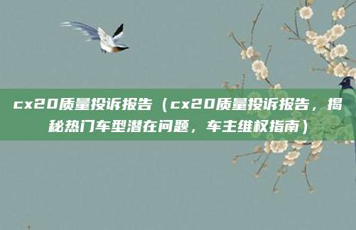 cx20质量投诉报告(cx20质量投诉报告,揭秘热门车型潜在问题,车主维权指南)