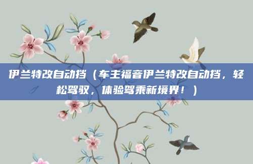 伊兰特改自动挡（车主福音伊兰特改自动挡，轻松驾驭，体验驾乘新境界！）
