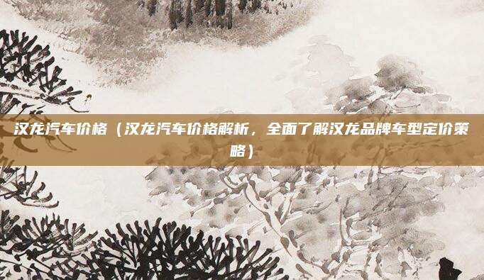 汉龙汽车价格（汉龙汽车价格解析，全面了解汉龙品牌车型定价策略）
