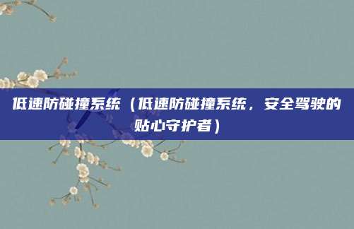 低速防碰撞系统(低速防碰撞系统,安全驾驶的贴心守护者)