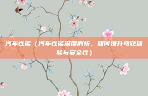 汽车性能(汽车性能深度解析,如何提升驾驶体验与安全性)