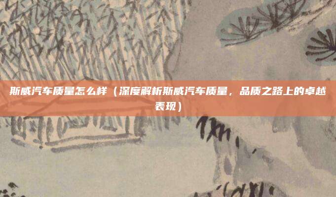 斯威汽车质量怎么样(深度解析斯威汽车质量,品质之路上的卓越表现)