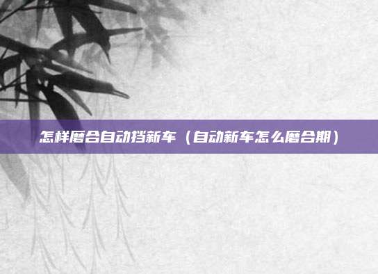 怎样磨合自动挡新车(自动新车怎么磨合期)