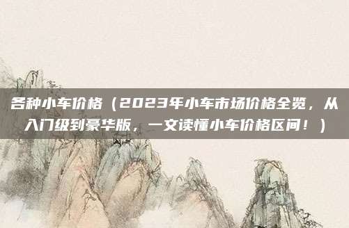 各种小车价格（2023年小车市场价格全览，从入门级到豪华版，一文读懂小车价格区间！）