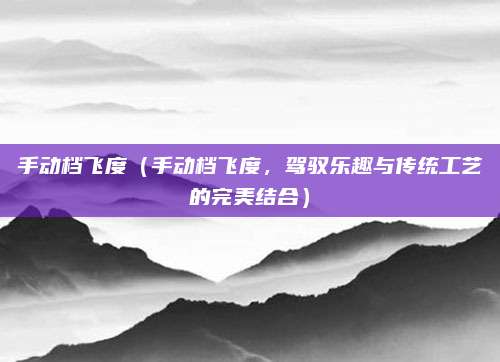 手动档飞度（手动档飞度，驾驭乐趣与传统工艺的完美结合）