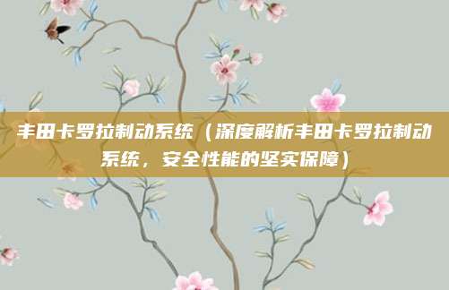 丰田卡罗拉制动系统（深度解析丰田卡罗拉制动系统，安全性能的坚实保障）