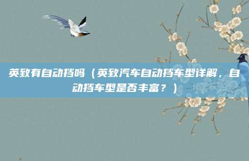 英致有自动挡吗(英致汽车自动挡车型详解,自动挡车型是否丰富?)