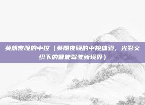 英朗夜晚的中控（英朗夜晚的中控体验，光影交织下的智能驾驶新境界）