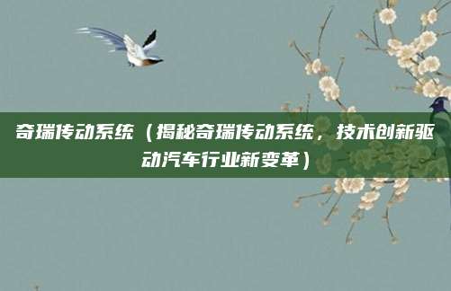 奇瑞传动系统（揭秘奇瑞传动系统，技术创新驱动汽车行业新变革）