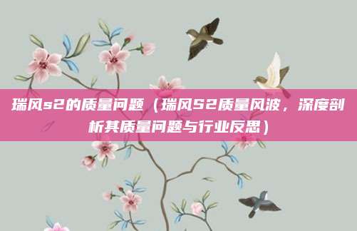 瑞风s2的质量问题(瑞风S2质量风波,深度剖析其质量问题与行业反思)