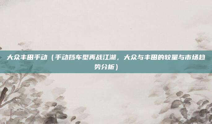 大众丰田手动(手动挡车型再战江湖,大众与丰田的较量与市场趋势分析)