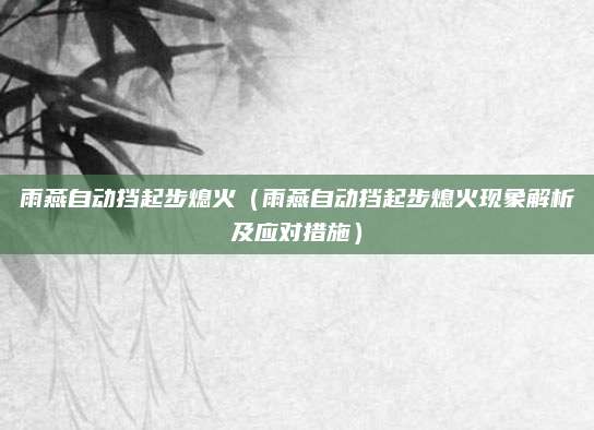 雨燕自动挡起步熄火(雨燕自动挡起步熄火现象解析及应对措施)
