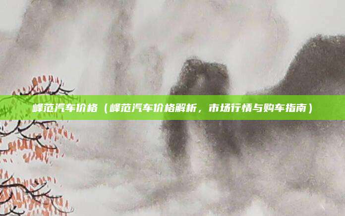 峰范汽车价格(峰范汽车价格解析,市场行情与购车指南)