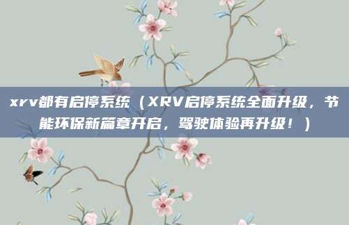 xrv都有启停系统(XRV启停系统全面升级,节能环保新篇章开启,驾驶体验再升级!)