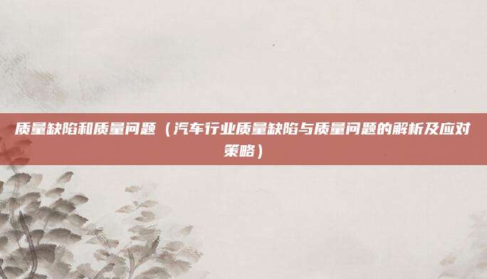 质量缺陷和质量问题(汽车行业质量缺陷与质量问题的解析及应对策略)