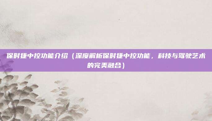保时捷中控功能介绍（深度解析保时捷中控功能，科技与驾驶艺术的完美融合）