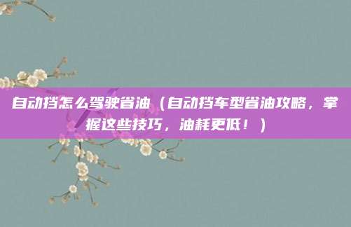 自动挡怎么驾驶省油(自动挡车型省油攻略,掌握这些技巧,油耗更低!)