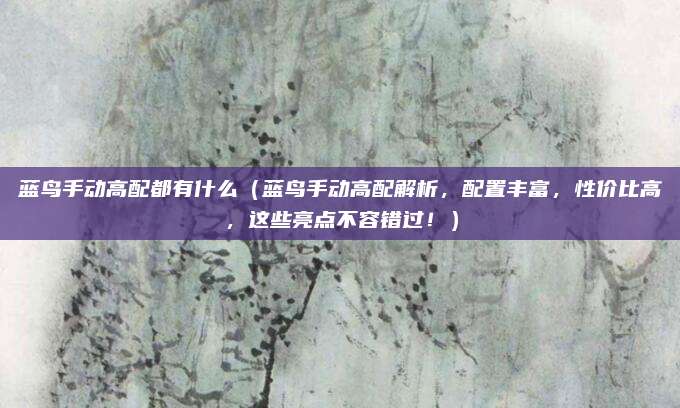 蓝鸟手动高配都有什么(蓝鸟手动高配解析,配置丰富,性价比高,这些亮点不容错过!)
