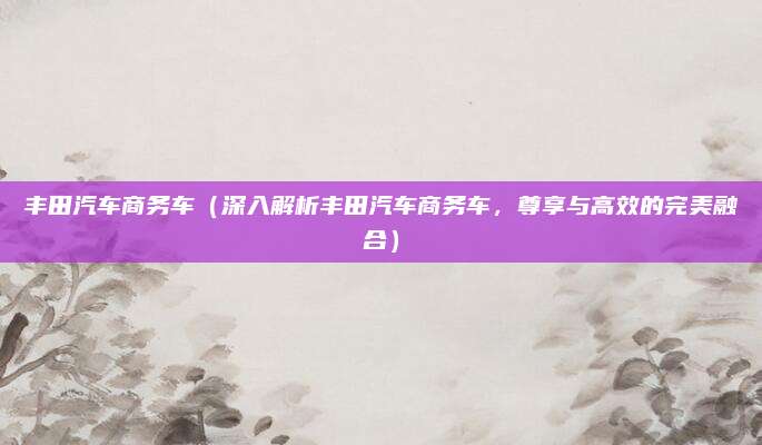 丰田汽车商务车(深入解析丰田汽车商务车,尊享与高效的完美融合)