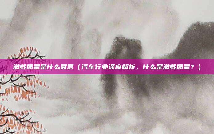 满载质量是什么意思（汽车行业深度解析，什么是满载质量？）