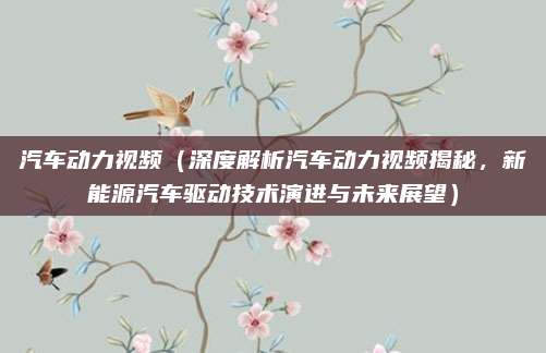 汽车动力视频(深度解析汽车动力视频揭秘,新能源汽车驱动技术演进与未来展望)