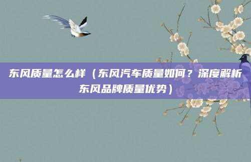 东风质量怎么样（东风汽车质量如何？深度解析东风品牌质量优势）
